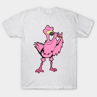 Cartoon flamingo - flute player T-Shirt